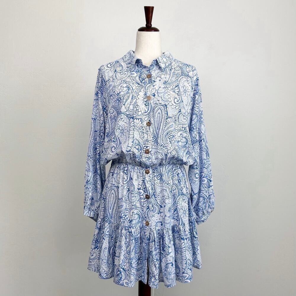 Melissa Odabash Gianna Azzuro Blue Paisley Shirtdress - Picture 2 of 10